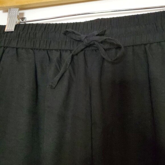 Black Wide Leg Womens Pants With Elastic Waist & Tie By Kiczoy L - Picture 3 of 6